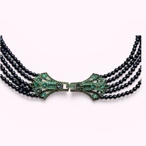 Heidi Daus navy multi strand pearl necklace with Swarovski crystal clasp NIB